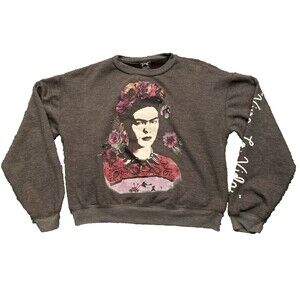 Jerry Leigh Frida Kahlo Womens Sweatshirt SMALL Viva La Vida Gray